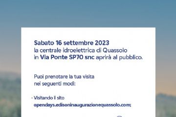 Sabato 16 settembre 2023 la centrale idroelettrica di Quassolo in Via Ponte SP70 snc aprirà al pubblico.